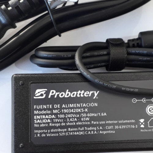 Cargador para notebook netbook 19v 3.42a incluye cable de alimentación