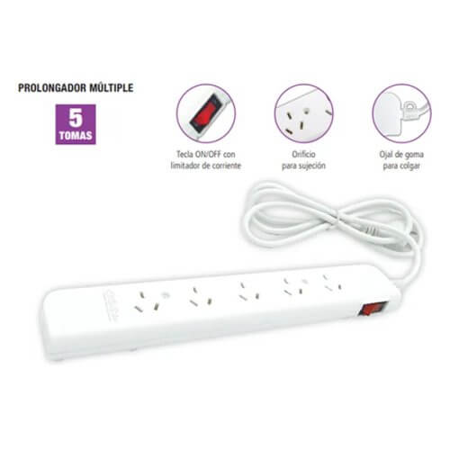 Prolongador zapatilla 5 tomas cable 1,50mts Tbcin