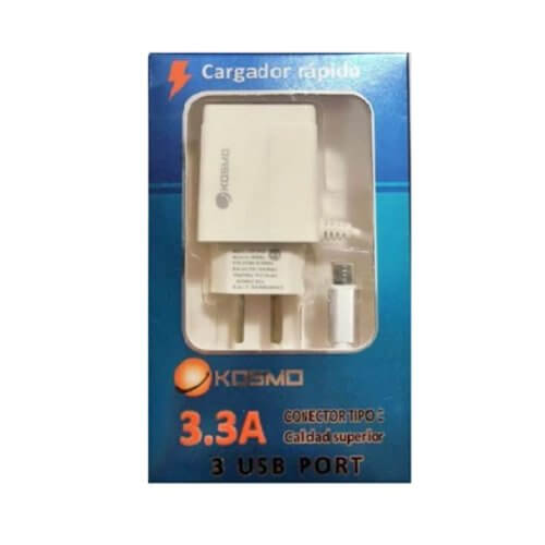 Cargador 3 usb a TIPO C 3.3A Kosmo