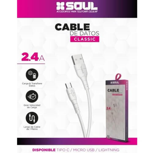 Cable USB a micro usb 1 metro 2.4A SOUL