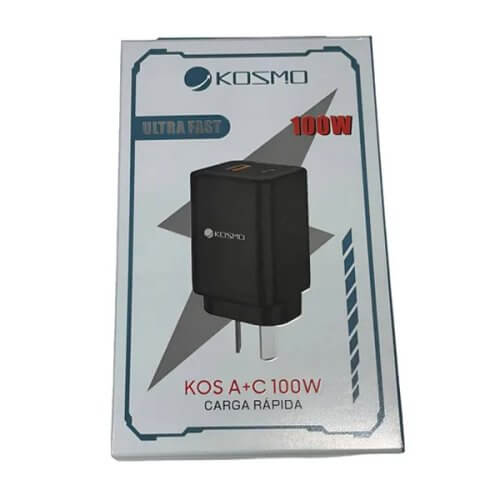 Cargador cabezal turbo 100w usb + tipo c hembra Kosmo