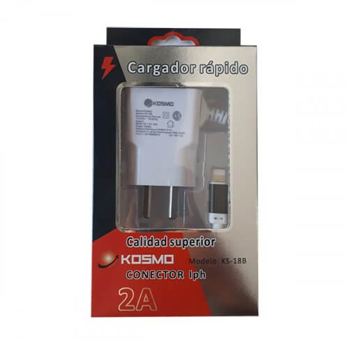 Cargador celular lightning Iphone 2A + usb extra Kosmo